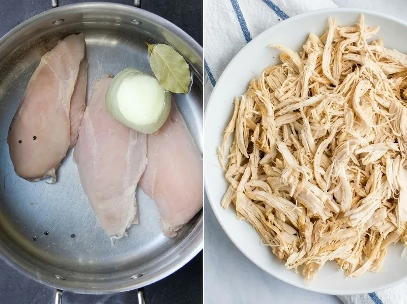 Thêm gà xé và nêm vị thanh cho súp gà ngon