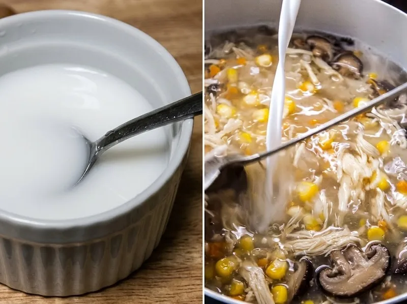 Dùng bột năng tạo độ sánh vừa phải cho súp gà