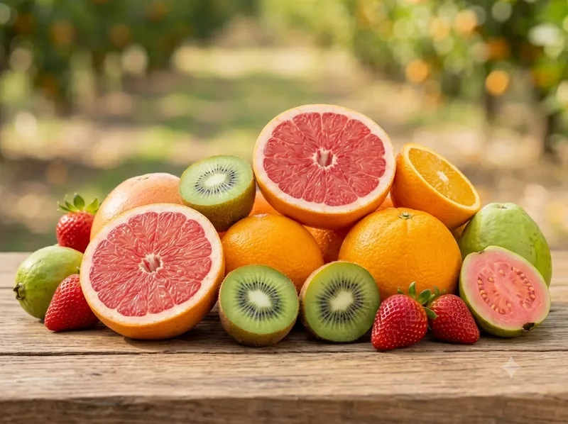 Cam, kiwi và ổi là những nguồn vitamin C tự nhiên